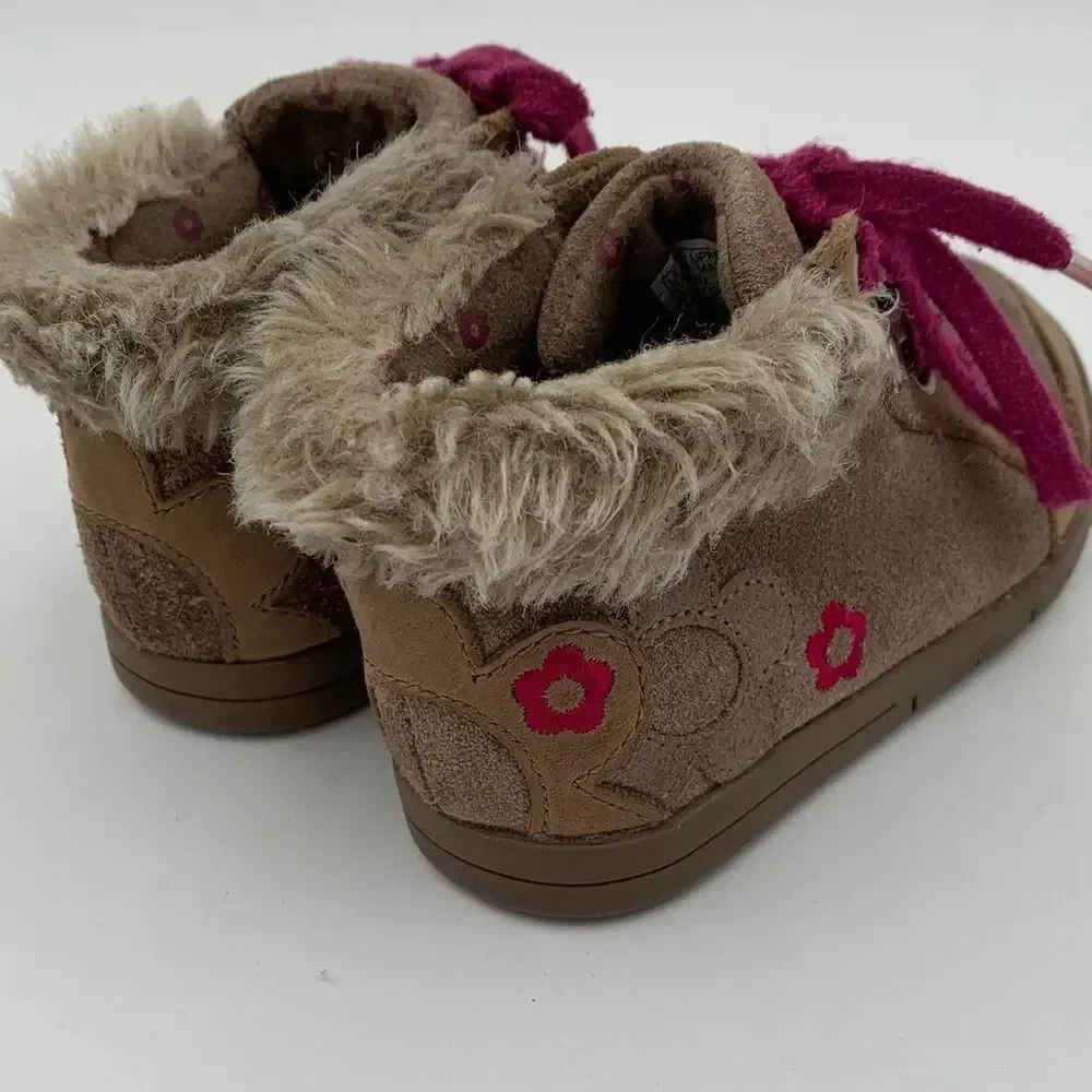 Clarks Toddler Brown Suede Boots with Pink Accents Size 5